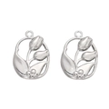 Y2K silver hollow oval pendant with tulip flower design and beads for DIY jewelry - Tulip Silver Color