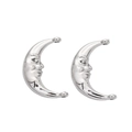Y2K silver crescent moon face pendant with sparkling zircon and double connectors - Moon Silver Color