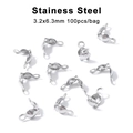Silver stainless steel 3.2x6.3mm jewelry bead crimps and clamps for bracelet making - 3.2x6.3mm Double Loop Calottes (100 Pieces/Pack)