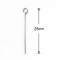 Silver stainless steel eye pin for jewelry making with 25mm length specification - 0.6x25mm Eye Pin (200 Pieces/Pack)