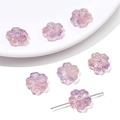 Detail shot of purple petal glass beads with pearlescent finish for DIY jewelry - Sakura Shape (14mm / 10 Pcs/Pack) / Gradient Purple Yellow