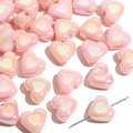 Perles en acrylique rose nacré en forme de cœur avec trou pour la création de bijoux - Rose avec cœur blanc