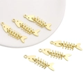 Detailed view of five golden fishbone alloy charms for DIY jewelry making and necklaces - Gold
