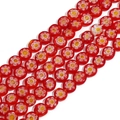Flat round red millefiori glass beads with internal white floral pattern for DIY jewelry - 6mm (Approx. 65 Pieces) / Red