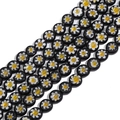 Flat millefiori glass beads in black with yellow daisy patterns for DIY jewelry making - 6mm (Approx. 65 Pieces) / Black