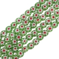 Flat green Millefiori glass beads with red and white floral patterns for DIY jewelry - 8mm (Approx. 45 Pieces) / Green