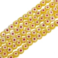 Flat round yellow Millefiori glass beads with white and red flower patterns for DIY jewelry - 8mm (Approx. 45 Pieces) / Yellow