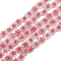 Flat pink millefiori glass beads with red flower pattern for DIY jewelry making - 8mm (Approx. 45 Pieces) / Pink