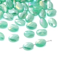 Faceted oval mint green crystal glass beads with AB iridescent finish for DIY jewelry - 10 Pieces Pack / Solid Green
