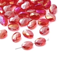 Faceted red glass oval beads with iridescent coating for handmade DIY jewelry - 10 Pieces Pack / Transparent Red
