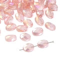 Faceted flat oval crystal glass beads in pale pink aurora AB finish for DIY jewelry - 10 Pieces Pack / Transparent Pink