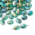 Faceted emerald green AB crystal oval beads for DIY jewelry making and necklaces - 10 Pieces Pack / Transparent Dark Green