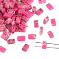 Perline rettangolari in pietra Shoushan rosa a doppio foro per creazione gioielli - Rosa Imperiale Rosso