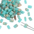 Perline rettangolari piatte Aventurina verde chiaro a doppio foro per gioielli fai-da-te - Blue Green Imperial Stone