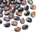 Faceted solid black oval glass beads with iridescent coating for DIY jewelry making - 10 Pieces Pack / Transparent Dark Purple