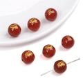 Perla in agata rossa con incisione dorata segno maiale per creazione gioielli - Maiale dello Zodiaco / 10mm (Foro 1,5mm, 1 Pezzo/Confezione) / Rosso