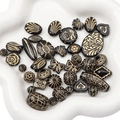 Vintage black acrylic beads with gold detailing in various shapes for DIY jewelry making - Gold Traced Mixed Style / 20g/Pack (Approx. 15-30 Pcs) / Black