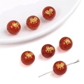 Perla in agata rossa con incisione dorata dello zodiaco gallo per creazione gioielli - Gallo dello Zodiaco / 10mm (Foro 1,5mm, 1 Pezzo/Confezione) / Rosso