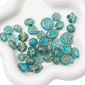 Assorted deep blue acrylic DIY beads with gold painted accents in a cloud tray - Gold Traced Mixed Style / 20g/Pack (Approx. 15-30 Pcs) / Blue