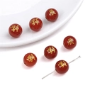 Cuenta de ágata roja con grabado de dragón dorado para creación de joyas artesanales - Dragón del Zodiaco / 10mm (Agujero 1,5mm, 1 Pieza/Paquete) / Rojo