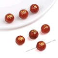 Cuenta de ágata roja con grabado dorado del signo buey para joyería DIY y pulseras - Buey del Zodiaco / 10mm (Agujero 1,5mm, 1 Pieza/Paquete) / Rojo
