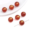 Cuenta de ágata roja con grabado dorado del signo de la rata para creación de joyas - Rata del Zodiaco / 10mm (Agujero 1,5mm, 1 Pieza/Paquete) / Rojo