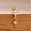 Gold heart-shaped zircon ear stud with star pendant on a natural wooden base - Gold (Y27201-Gold White)