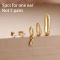 5pcs golden stainless steel earring set with crystal studs and irregular hoops for daily wear - Gold (Y26868)