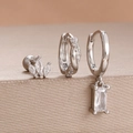 Detail von Silber Trio Set mit Marquise Ohrsteckern und Zirkonia Creolen Ohrringen - Silber Rechteck Zirkonia Stil (Y27303)