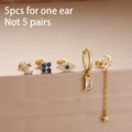 5-piece gold stainless steel earring set with blue zircons and evil eye charms - Gold Blue and White (Y27061)