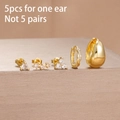 5pcs set of gold stainless steel zircon earrings for single ear stacking and layering - Gold Style (Y27106)