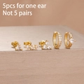 5-piece gold stainless steel earring set with white zircons for multi-piercing style - Gold Style (Y27107)
