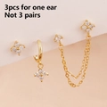 Golden 3-piece stainless steel earring set with marquis floral petals and zircon accents - Gold White (Y26681)