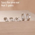 5-piece silver stainless steel earring set with clear zircon stones for single ear - Silver Style (Y27107)