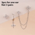 3pcs floral tassel earring set in silver stainless steel with white zircon stones - Silver White (Y26681)