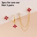 Golden 3-piece earring set for one ear featuring petal charms and pink zircons - Gold Rose Red (Y26681)
