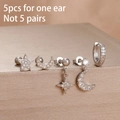 5pcs silver celestial earring set with star and moon charms and clear zircon stones - Silver Star Moon (Y27114)