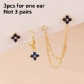 3-piece gold stainless steel earring set with blue marquise petals and tassels - Gold Navy Blue (Y26681)