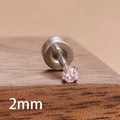Macro de puce d'oreille en zircon rose 2 mm avec fermoir plat vissé en acier inoxydable - Rose (Y27313) / 2mm