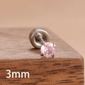 Détail d'un clou d'oreille en zircon rose de 3mm avec monture à quatre griffes en acier - Rose (Y27313) / 3mm