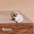 Clou d'oreille zircon 4mm avec serti quatre griffes et fermoir plat sur bois noir - Blanc Argenté (Y27313) / 4mm