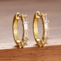 Elegant gold-plated hoop earrings with rectangular cubic zirconia in a geometric setting - Gold White