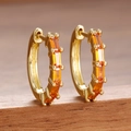 Gold hoop earrings featuring channel-set orange baguette zircon stones for women - Golden Orange