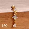 Golden bow stud with blue opal flower and water drop zircon pendant, sold as 1PC - Blue Flower Pendant Style (Y27117)