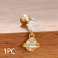 Single golden stainless steel screw back stud earring with zircon planet pendant - Saturn Planet Pendant Style (Y27118)