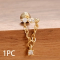 Gold stainless steel bow ear stud with triple zircon chain and spiral ball back - Triple Stone Tassel Chain Style (Y27119)