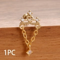 Golden crown stud earring with zircon heart details and iridescent pendant drop 1pc - Crown Chain Iridescent Stone Style (Y27121)