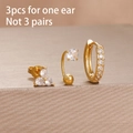 3-piece gold stainless steel earring set with clover stud and zircon hoops for women - Golden Clover Style (Y25016)