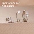 Three-piece stainless steel earring set with zircon studs and hoop in silver finish - Silver Clover Style (Y25016)