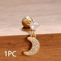 Pendiente dorado de luna creciente con circón y cierre de bola roscada, 1 pieza - Estilo de Colgante de Media Luna con Pavé (Y27123)
